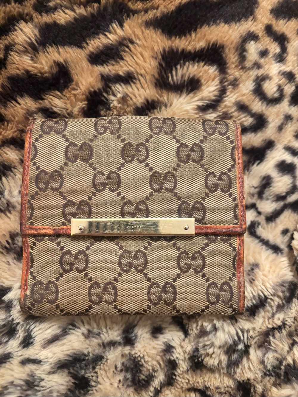 Gucci Brown GG Canvas Wallet with Gold Plaque